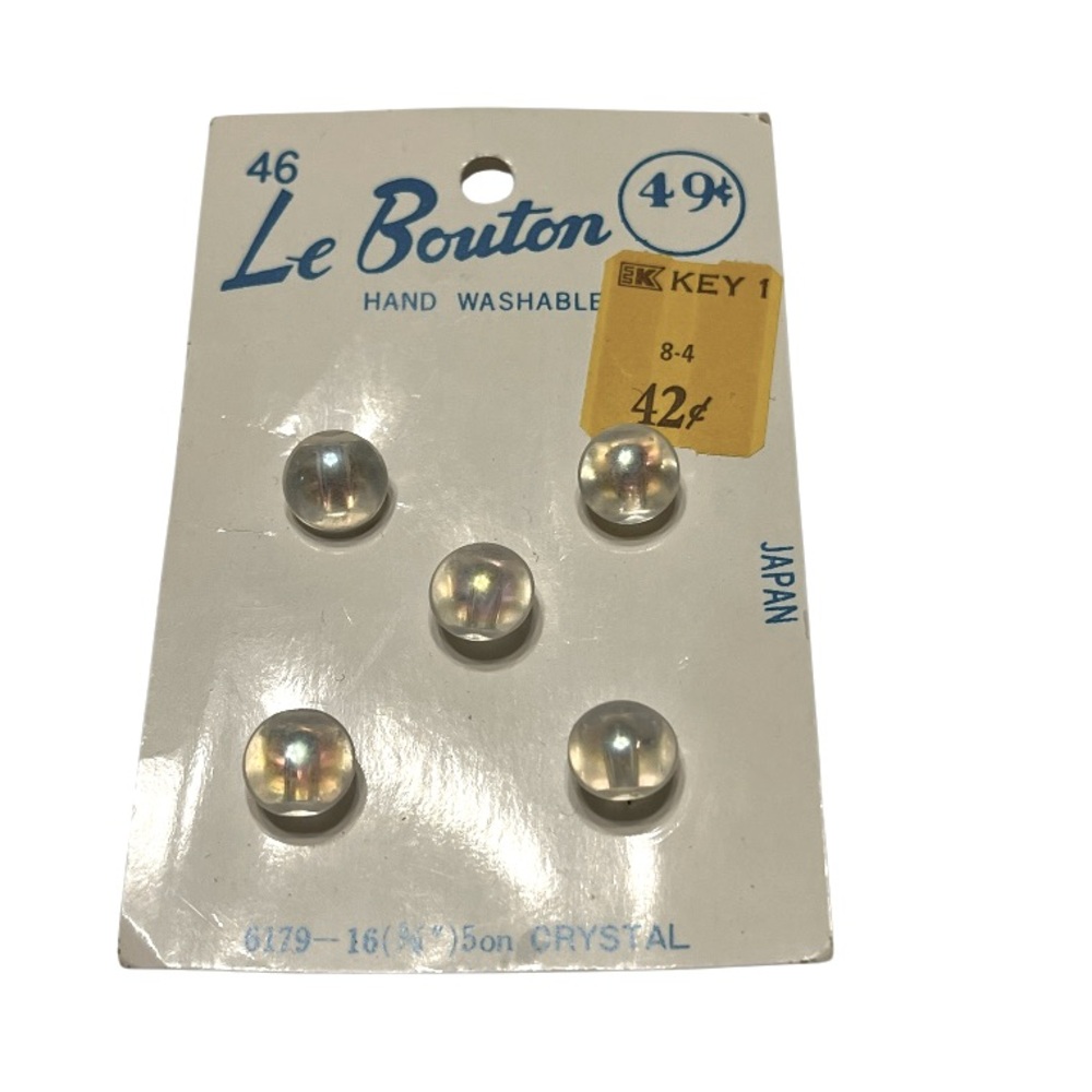 Le Bouton Crystal Plastic 3/8" Buttons in original package.
